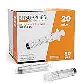 BH Supplies 20ml Luer Lock Tip Syringes (No Needle) - Sterile, Individually Wrapped - 50 Syringes