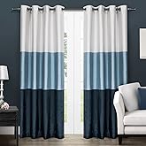 Exclusive Home Chateau Striped Faux Silk Grommet Top Curtain Panel Pair, 54"x84", Indigo