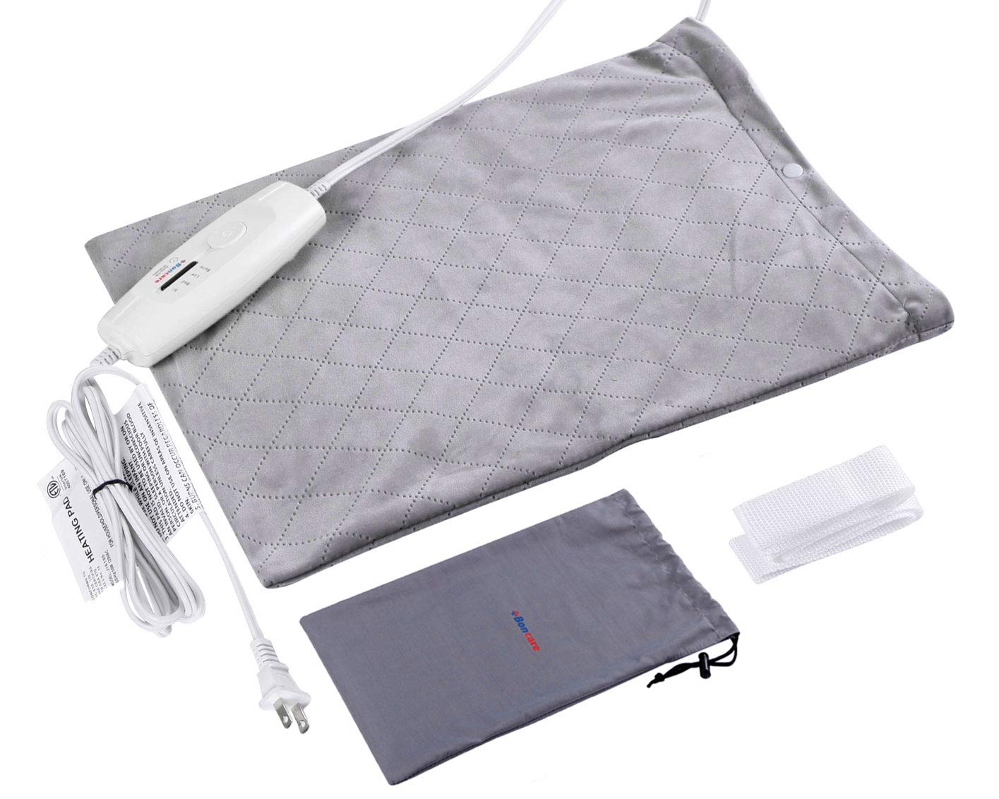 Boncare Heating Pad Dry/Moist Electric Heat Therapy Option for Pain Relief, Heating Pads for Back Pain Auto Shut Off,FDA Approved, 4 Heat Settings, Storage Bag 12'' x 15''Large Size (Light Grey)