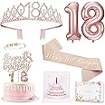 18th Birthday Decorations gifts for Girls, Including 18th Happy Birthday Cake Topper, Queen Sash with Pearl Pin, Sweet Rhines