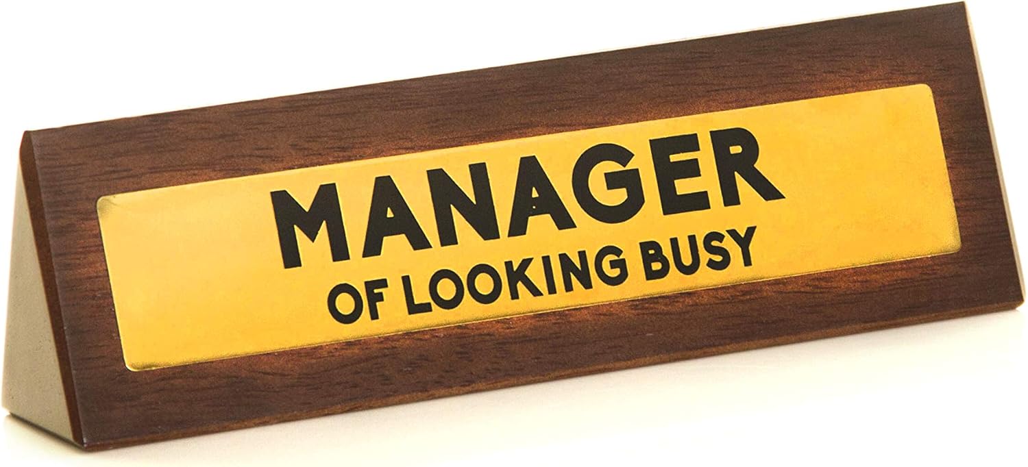 Boxer Gifts ‘Manager Of Looking Busy’ Novelty Wooden Desk Warning Sign | Funny Office Humor Gift For Colleague Or Boss | 4.5cm x 17.5cm