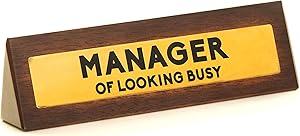 Boxer Gifts ‘Manager Of Looking Busy’ Novelty Wooden Desk Warning Sign | Funny Office Humor Gift For Colleague Or Boss | 4.5cm x 17.5cm