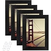 BAIJIALI 4x6 Picture Frame Black Wood Pattern Set of 4 with Tempered Glass,Display Pictures 3.5x5 with Mat or 4x6 Without Mat