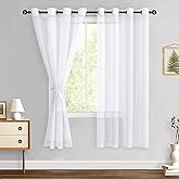 Hiasan White Sheer Curtains for Bedroom with Tiebacks, Lightweight Airy Breathable Voile Drapes Light Filtering Grommet Windo