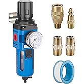 NANPU 1/2" NPT Compressed Air Filter Regulator Combo Piggyback, 5 Micron Brass Element, Poly Bowl, Manual Drain, Metal Bracke