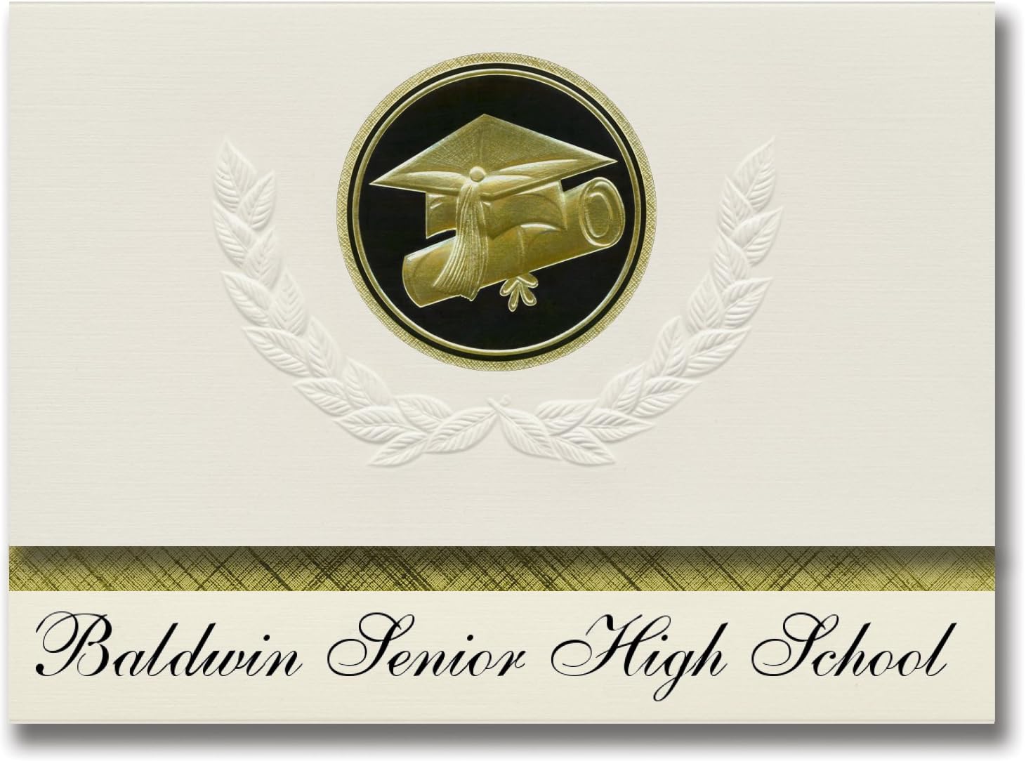 Signature Announcements Baldwin Senior High School (Baldwin, MI) Graduation Announcements, Presidential style, Elite package of 25 Cap & Diploma Seal Black & Gold