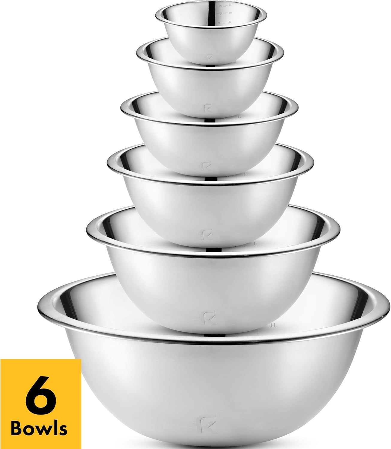 Klee 6-Piece Premium Stainless Steel Mixing Bowls with Measurements (Set of 6)