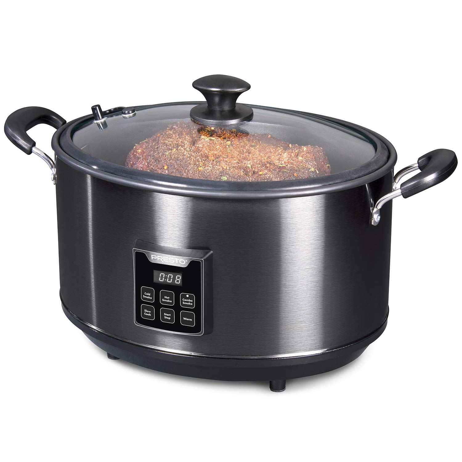 Presto 06013 Electric Slow Cooker Indoor Smoker 6qt Black Stainless Steel