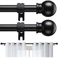 2 Pack Curtain Rods for Windows 28 to 48 Inch, 5/8 Inch Small Matte Black Curtain Rod For Bathroom, Living room, Kitchen(size