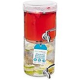 BIRDROCK HOME Stacking Beverage Dispenser with Stainless Steel Spigot and Lid | Hammered Glass Drink Jar for Iced Beverages, 