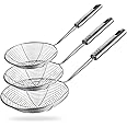 Spider Strainer Skimmer Spoon, HSpiow Set of 3 Sizes Frying Spoon Stainless Steel Fryer Scoop Wire Strainer Ladle with Long H