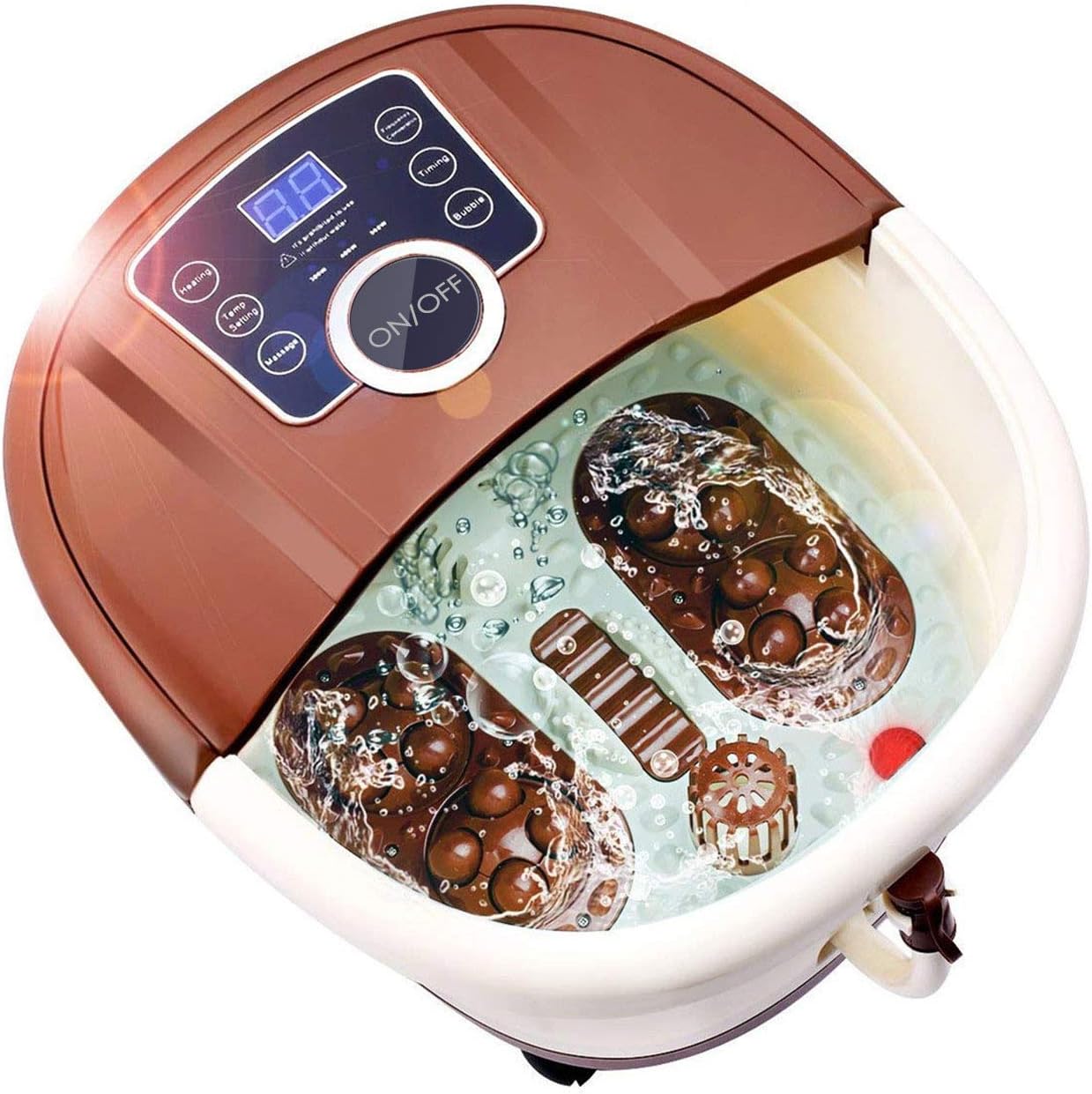 Foot Spa Bath Massager with Heat, 16 Pedicure Spa Motorized Shiatsu Roller Massaging Acupuncture Point, Frequency Conversion, O2 Bubbles, Adjustable Time & Temperature, LED Display