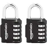 Amazon Basics 4-Digit Combination Lock, Black, 2-Pack