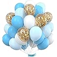 PartyWoo Blue and White Balloons 60 pcs 12 Inch Sky Blue Balloons Baby Blue Balloons White Balloons Gold Confetti Balloons Ba