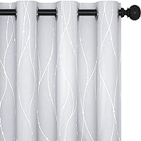 Deconovo Blackout Grommet Silver Pattern Printed Curtains, Greyish White, 52W x 54L