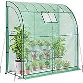 Lean-to Greenhouse with 3-Tier Shelves: Ohuhu Portable Walk-in Wall Mounted Green House with Mesh Windows, 79"x39"x83" Large 