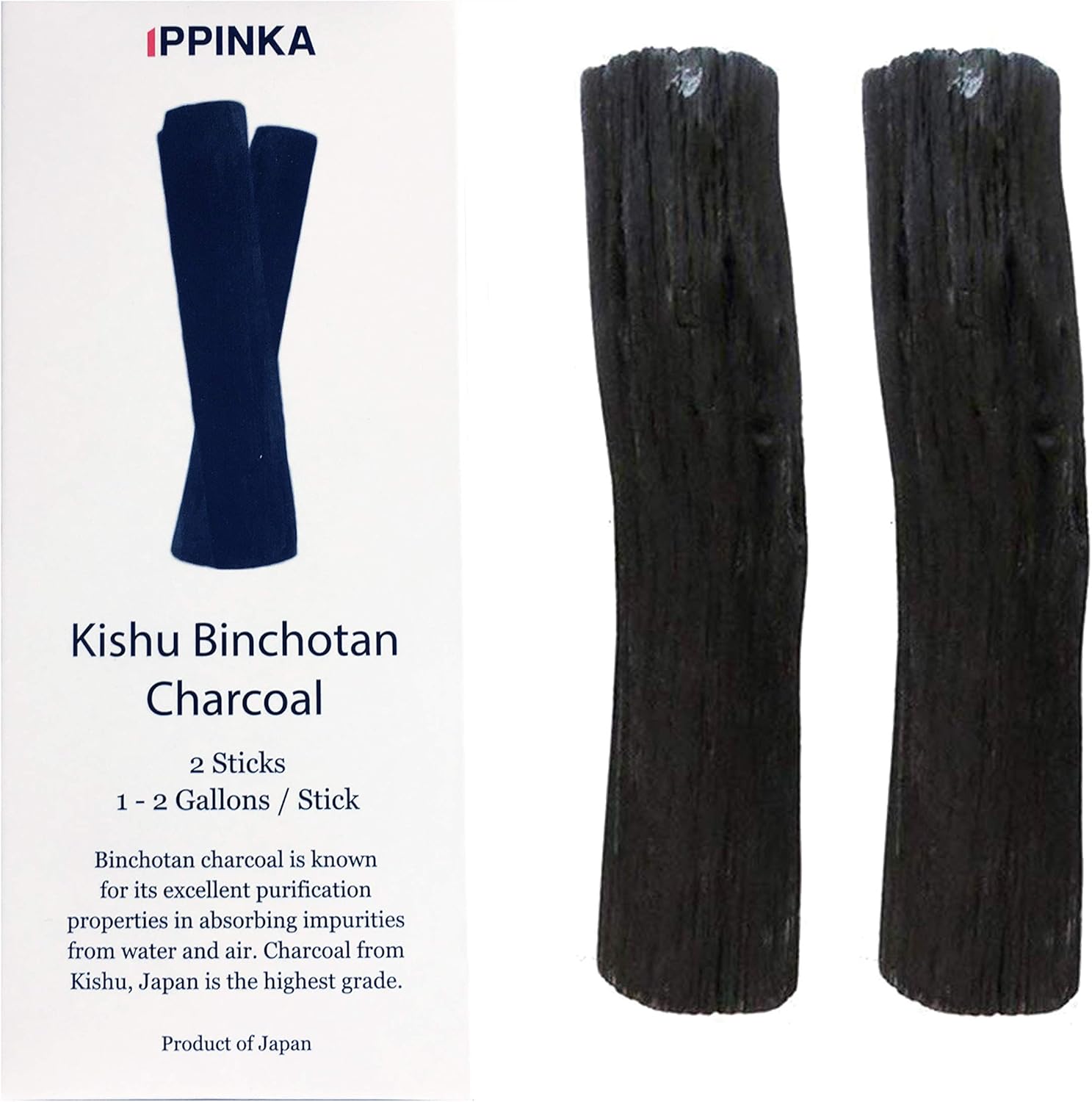 2 X Large Kishu Binchotan Charcoal Water Purifying Stick, Filters 1-2 Gallons of Water