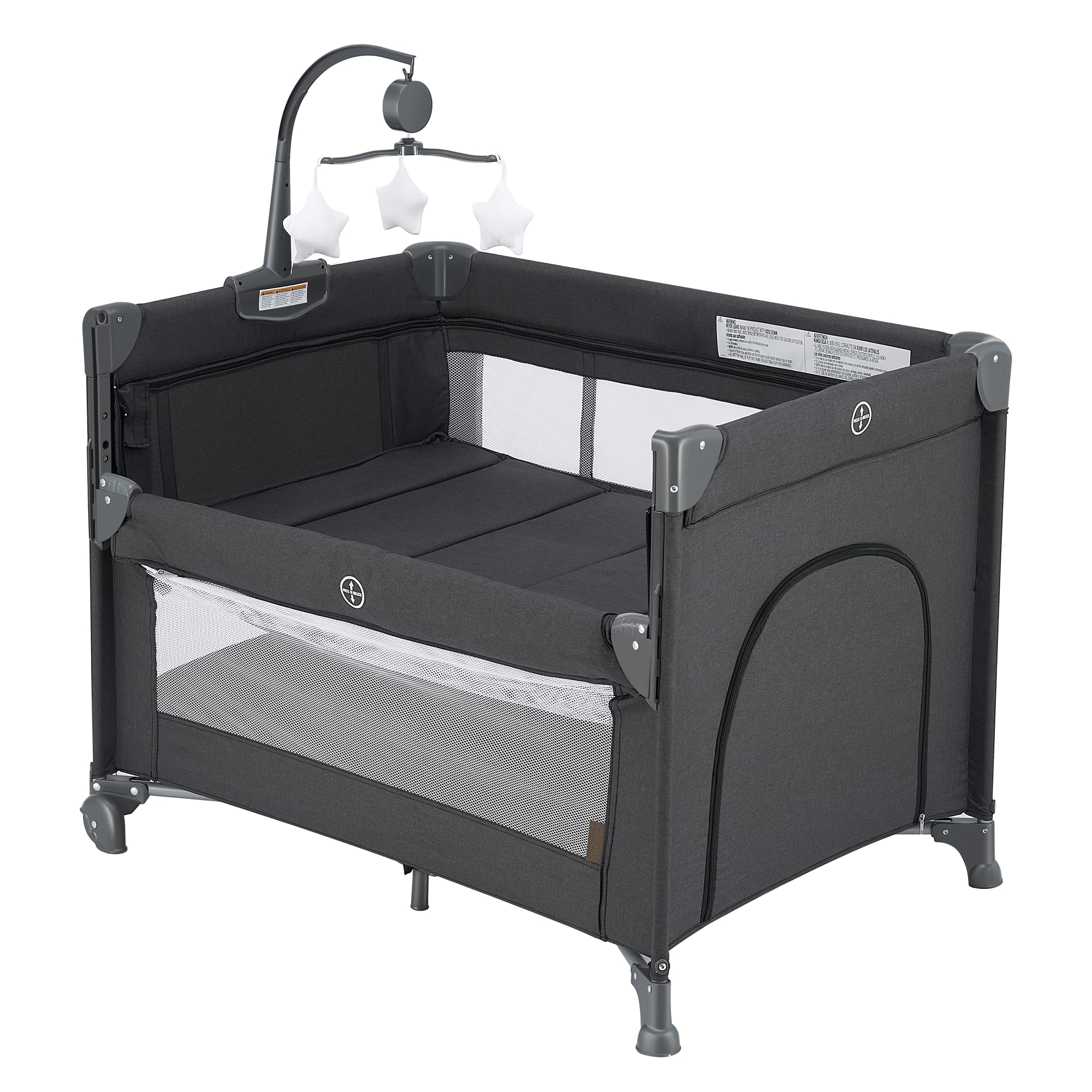 Photo 1 of QUTANIX 2-in-1 Pack and Play with Mattress,Baby Bassinet Bedside Sleeper, Bedside Bassinet & Baby Playpen, Easy Folding Portable Crib for Newborn to Toddlers (Dark Grey)