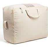 Soft Canvas Storage Bags with Zipper. Thick Breathable, 1pc King/Queen Comforter Organizer. Four Carrying Handles and Window.