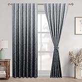 DWCN Back Tab Ombre Blackout Curtains for Bedroom - 84 inches Long Damask Design Thermal Insulted Tieable Window Drapes Light