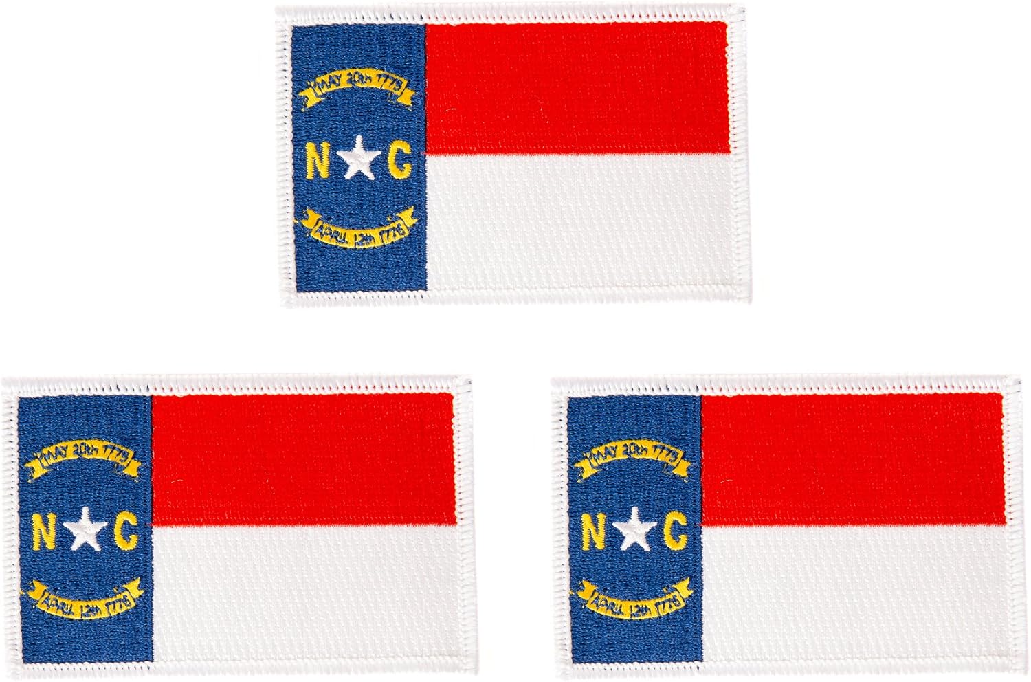 North Carolina NC Flag Patch Bulk 3-Pack 3.5Wx2.25H State Iron On Sew Embroidered Tactical Morale Back Pack Hat Bags (3-Pack Patch)