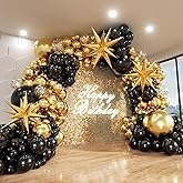 ADOINBY Black and Gold Balloon Arch Kit, 140Pcs Explosion Star Black and Metallic Gold Balloons 22 18 12 10 5 Inch Different 