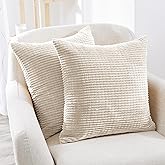 Deconovo Throw Pillow Covers Corduroy 18x18 Inch Cream Stripe Pattern Square Soft Cushion Covers for Couch Bedroom Sofa Livin