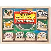 Melissa & Doug My First Wooden Stamp Set - Farm Animals - Art Projects, With Washable Ink, Farm Themed Wooden Stamps For Kids