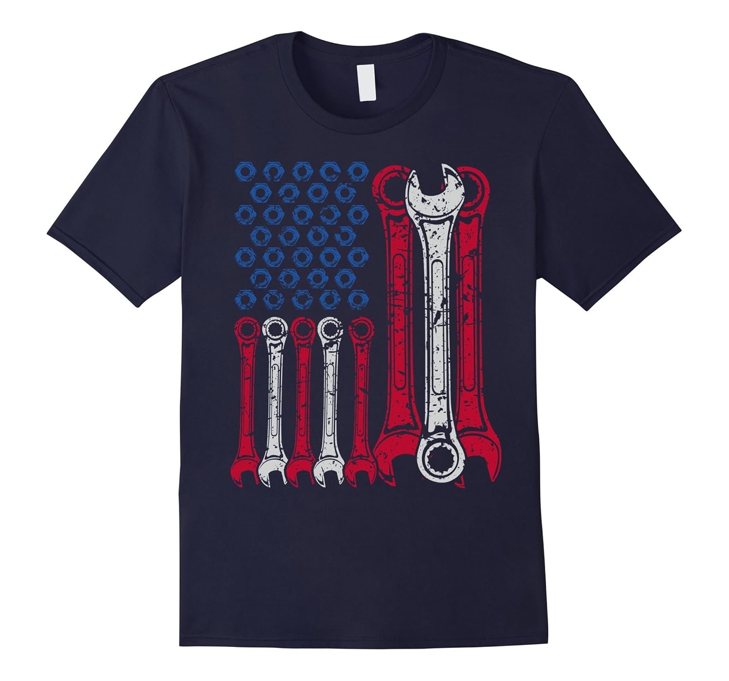 USA Red White Blue American Flag Mechanic T-Shirt-FL