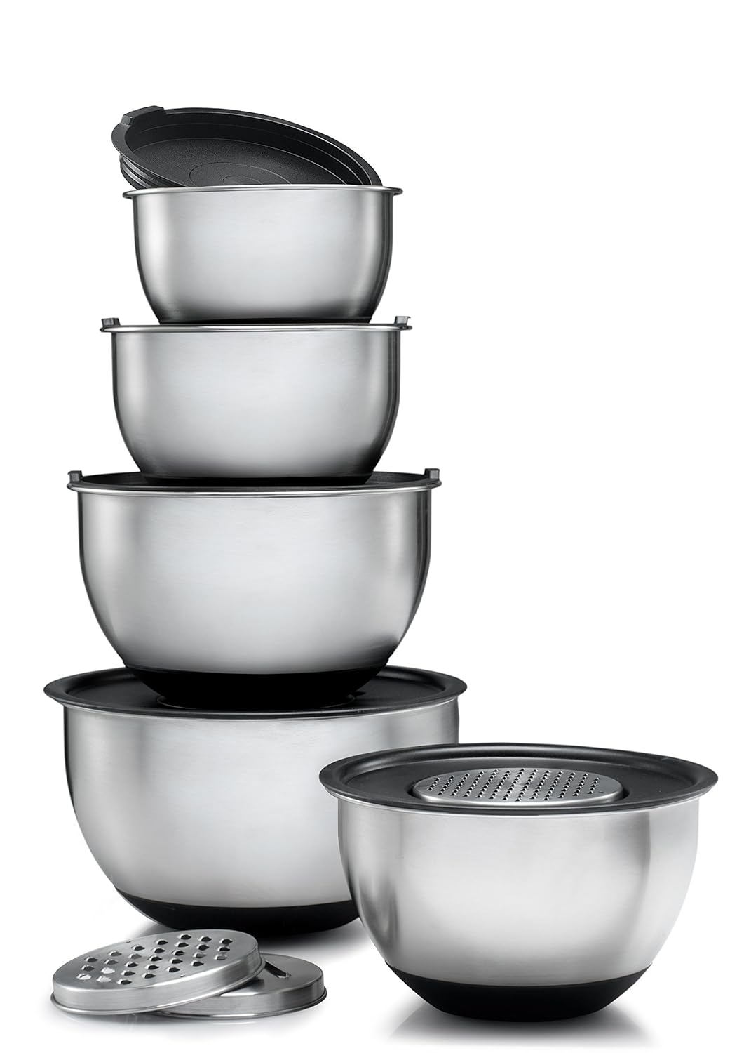 Sagler Stainless steel Mixing Bowls Set of 5 with 3 kind of graters mixing bowls with lids