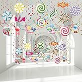 36 Pcs Candyland Party Decorations Candy Hanging Swirls Colorful Lollipop Candy Themed Birthday Decorations Party Favors for 