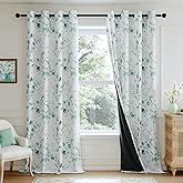 Xwincel 100% Blackout Floral Curtains 84 Inches Long for Bedroom, Sage Green Floral Patterned Curtains for Living Room Darken