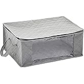 Amazon Basics Foldable Large Zipper Storage Bag Organizer Cubes with Clear Window & Handles, 3-Pack, Gray