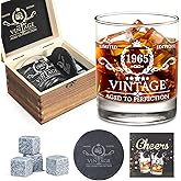 60th Birthday Gifts for Men Whiskey Glass Set - 60th Birthday Decorations, Party Supplies - 60 Year Anniversary, Bday Gifts I