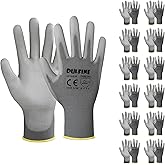 DULFINE Safety Work Gloves PU Coated-12 Pairs,Grey Seamless Knit Glove with Polyurethane Coated Smooth Grip on Palm & Fingers