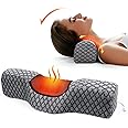 Neck Pillows for Pain Relief Sleeping, Heated Memory Foam Cervical Neck Pillow with USB Graphene Heating and Magnetic for Sti