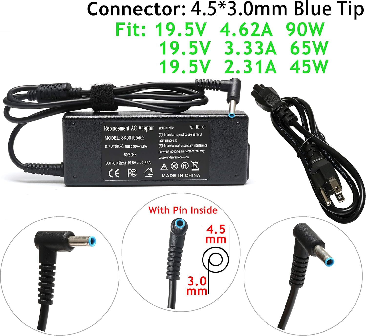 90W 65W 45W AC Adapter Charger Replacement for HP Envy Touchsmart Sleekbook 15 17 M6 M7 Series,HP Pavilion Touchsmart 11 14 15 17,14-Q039WM 14-Q049WM 14-AN013NR 15-AC121DX PPP009A PPP009D Power Cord