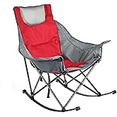 SUNNYFEEL Rocking Camping Chair, Luxury Padded Recliner, Oversized Folding Lawn Chair with Pocket, Heavy Duty for Outdoor/Pic