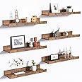 upsimples Floating Shelves for Wall, Wood Mounted Shelf Decor Storage Set of 6, for Bedroom, Living Room, Bathroom, Kitchen, 