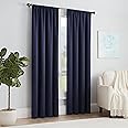 ECLIPSE Solid Thermapanel Modern Room Darkening Rod Pocket Window Curtain for Bedroom (1 Panel), 54 in x 63 in, Navy