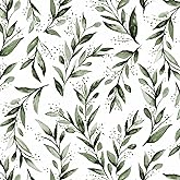 Livebor Green Leaf Wallpaper Peel and Stick Leaf Contact Paper 17.7inch x 118.1inch Green Peel and Stick Wallpaper Modern Far