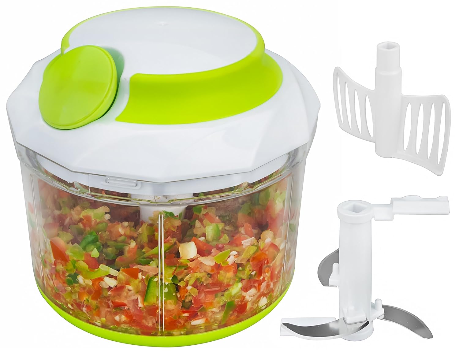 Brieftons QuickPull Food Chopper: Large 4-Cup Powerful Manual Hand Held Chopper/Mincer/Mixer/Blender to Chop Fruits, Vegetables, Nuts, Herbs, Onions for Salsa, Salad, Pesto, Coleslaw, Puree