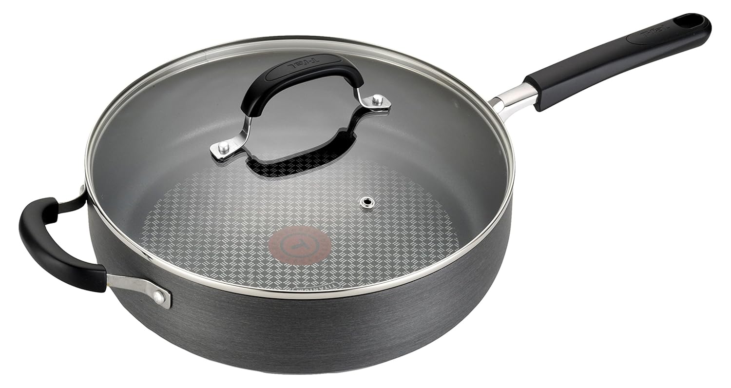 T-fal C03782 OptiCook Hard Anodized Thermo-Spot Scratch Resistant Titanium Nonstick Oven Safe PFOA Free Jumbo Cooker Saute Pan Fry Pan Cookware, 5-Quart, Black