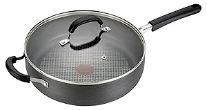 T-fal C03782 OptiCook Hard Anodized Thermo-Spot Scratch Resistant Titanium Nonstick Oven Safe PFOA Free Jumbo Cooker Saute Pan Fry Pan Cookware, 5-Quart, Black