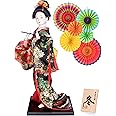 ALAMIYA Home Decoration Asian Japanese Geisha Kimono Doll Collectible Figurine Gift with Paper Fan