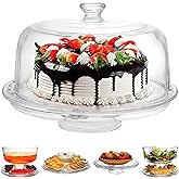 Extra Large (12") 6 in 1 Acrylic Cake Stand with Dome Lid Multifunctional Serving Platter and Plate, Salad Bowl/Veggie Platte