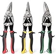 HURRICANE 3 pc Aviation Tin Snips Set, Metal Cutter Shear for Cut Sheet Metal, Chrome Vanadium Steel, Straight Left and Right