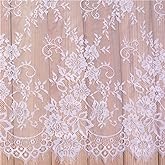 3 Yards French Eyelash Lace Fabric Floral Embroidered Lace Fabric for Clothes Wedding Dress Sewing Home Decor (59" W x 3 Yard