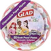 Glad for Kids Disney Princess Disposable Paper Plates - Soak Proof, Microwave Safe Snack Plates, Kid Friendly Dinnerware for 