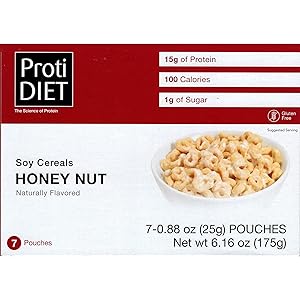 ProtiDiet Cereal - Honey Nut Soy (7/Box) - High Protein 15g - Low Calorie - High Fiber 2g